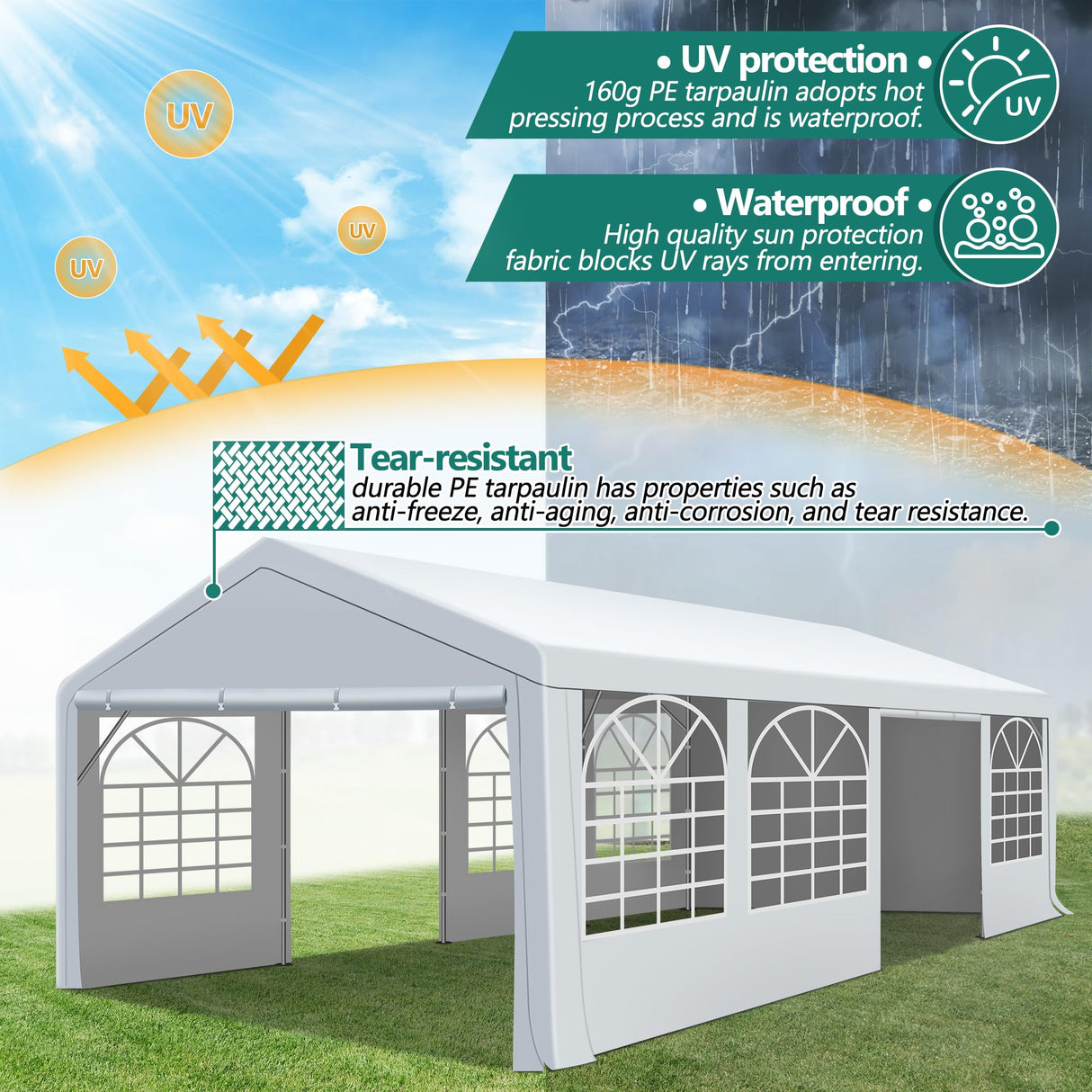 GARTOO 13' x 26' Heavy Duty Party Tent - Outdoor Event Shelter Canopy Wedding Gazebo with 4 Sand Bags for Outdoor Event, Wedding, Birthday Party GARTOO
