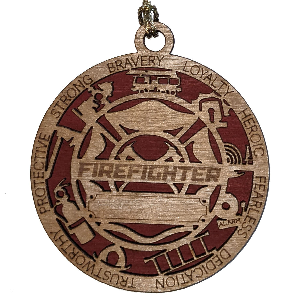 3" Laser-Cut Handcrafted Wooden Personalized Firefighter Christmas Ornament - Custom Fireman Holiday Decor with Solid Background McIntosh Woodworking & Laser Engraving