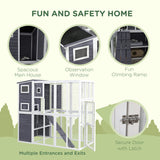 PawHut Outdoor Catio, Cat House Wooden Feral Cat Shelter, Cat Cage with Platforms, Waterproof Asphalt Roof, Ramps, 77" L, Light Gray PawHut