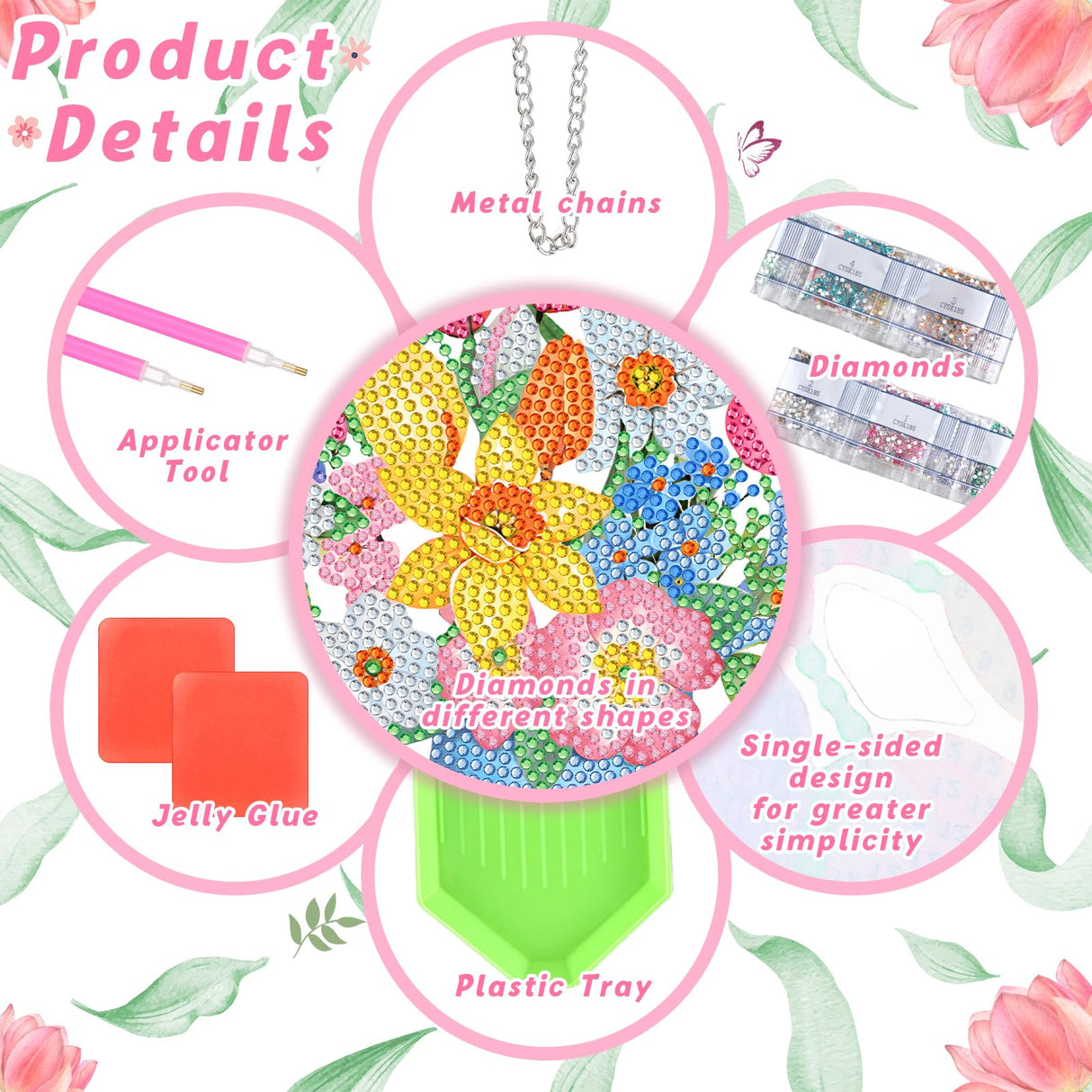 Menkxi 3 Set 5d Spring Diamond Painting Hanging Spring Flower Diamond Art Kits Sign Wreath Tulip Spray Bottle DIY Crystal Paint Arts and Crafts Set for Garden Door Window Ornaments Menkxi