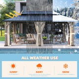 MELLCOM 12' x 20' Outdoor Hardtop Gazebo, Cedar Wood Framed Gazebo with Powder Coated Metal Roof for Gardens, Patios, Lawns,Vintage grey MELLCOM