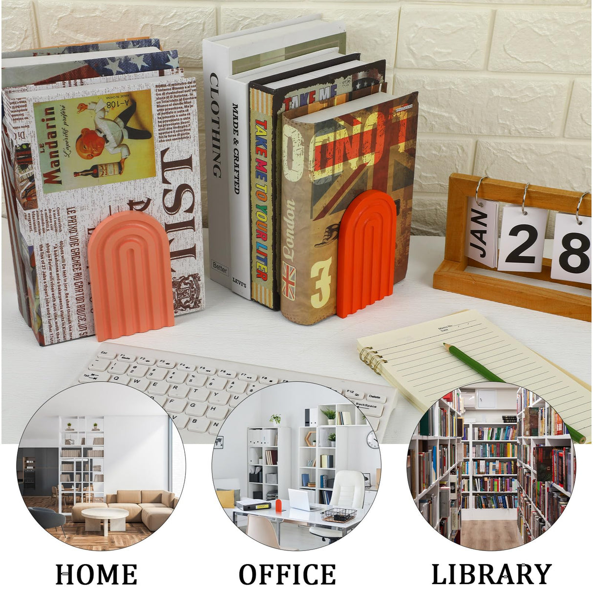 Harloon Boho Bookends Cute Boho Bookshelf Rainbow Book Ends Wood Book Stopper for Shelves Decorative Movies Cds, 5 x 4 x 3 Inch Harloon