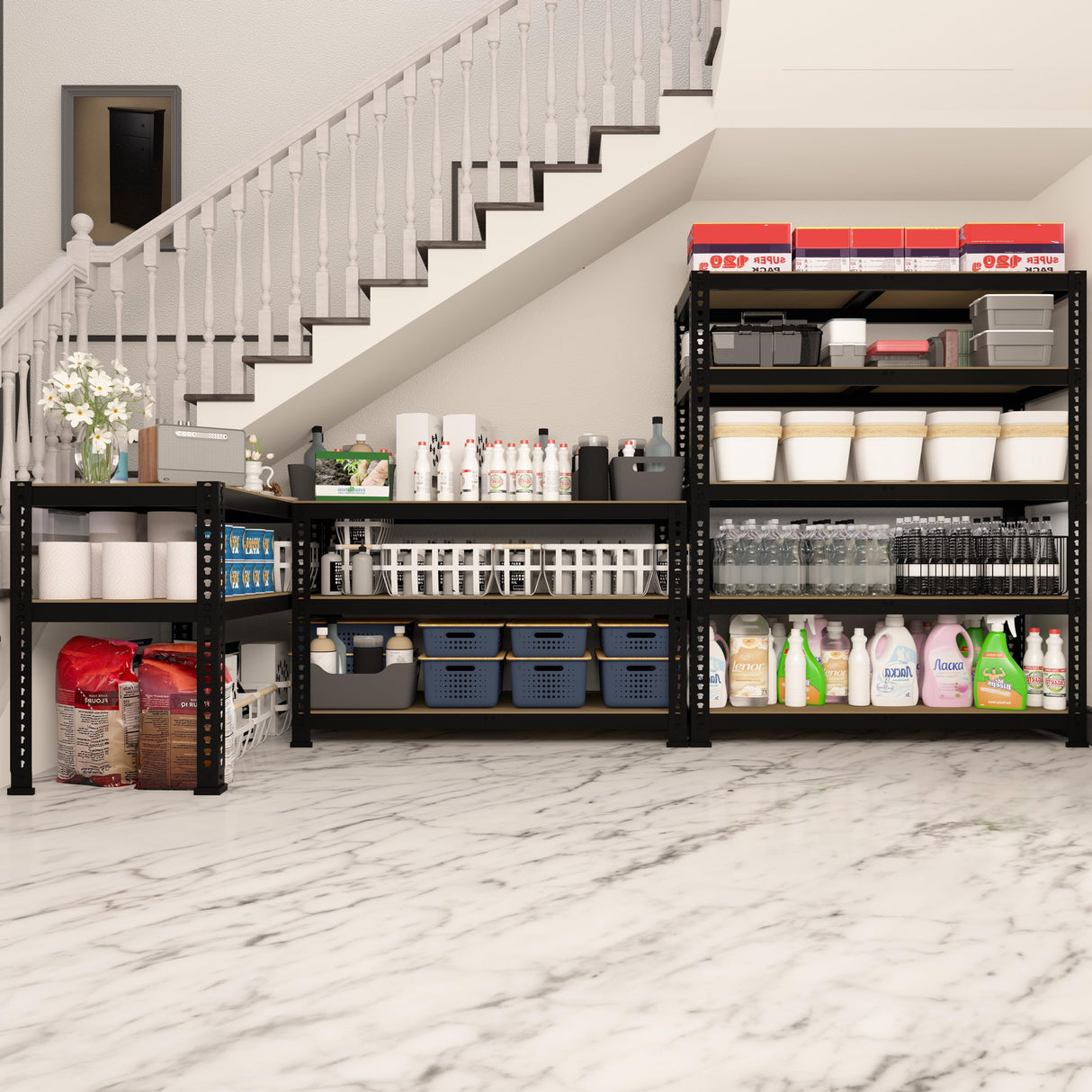 BuxWellBang 5 Tier Garage Storage Shelves - 36" W x 16" D x 72" H Heavy Duty Adjustable Storage Shelving Unit, Metal Shelves for Storage, Utility Rack Shelf for Basement, Pantry, Kitchen, Black BuxWellBang