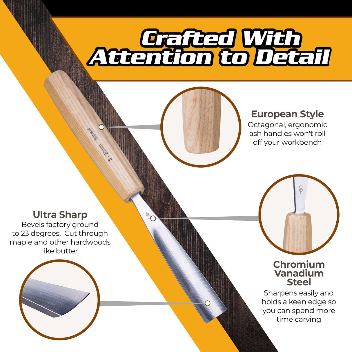 Schaaf Wood Carving Tools, 7pc Expansion Chisel Set with Canvas Case | Full Size Gouges for Beginners, Hobbyists and Professionals | Sharp, Quality-Tested CR-V 60 Steel Blades (Premium Hand Sharpened) Schaaf Wood Carving Tools