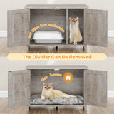 Shintenchi Cat Littler Box Enclosure, Litter Box Furniture Hidden with Removable Divider, Cat House with End Table, Grey Shintenchi