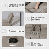 Lexicon Manual Double Reclining Loveseat, Polished Microfiber Manual Wall Hugger Loveseat Recliner for Living Room, Center Storage Console/Cup Holders, Easy Assembly, Dove Lexicon