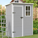 UDPATIO Outdoor Resin Storage Shed 5x3 FT, Plastic Garden Shed for Bike, Garbage Can, Tool, Outside Sheds & Outdoor Storage Storage Box with Lockable Door for Backyard, Patio, Lawn, Grey & White UDPATIO