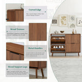 47" Fluted Large Shoe Cabinet with 4 Flip Drawers, Slim Freestanding Shoe Cabinet Organizer, Narrow Shoes Storage Rack for Entryway, 5 Sturdy Legs (All Walnut, 9.45" D x 47.24" W x 35.83" H) FurSch