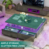 YITAHOME LED Coffee Tables for Living Room, Farmhouse Coffee Table with Storage 4 Drawers and Open Compartment, Modern Rectangle Coffee Tables Small Wood Tables for Home Decor, Office, Grey YITAHOME