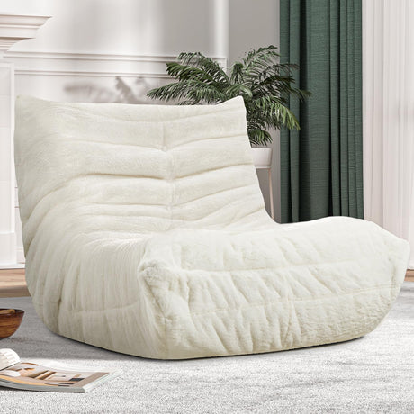 Cansunna Bean Bag Chair Big Sofa Beanbag Chair for Adults Fireside Chair Bean Bag Lounger with Memory Foam Filled for Home,Apartment or Gaming Venue (White Plush) Cansunna