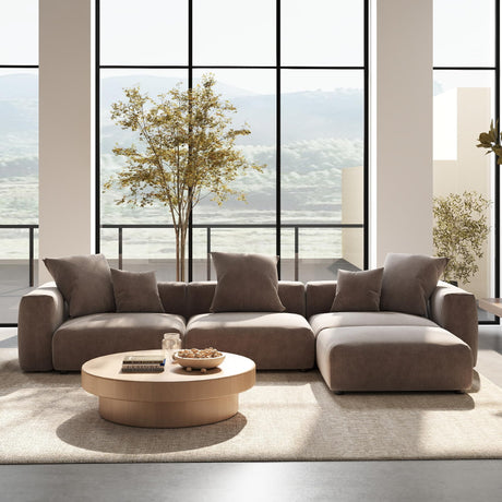 Sdorens 141.73" Modular Sectional Sofa Cloud Couch, L Shaped Sofa with Ottoman, Corduroy Couch with 5 Pillows, Oversized Corduroy Sectional Couches for Living Room, Washable Cover, Brown Sdorens