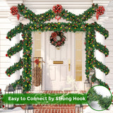 Mduvoz Christmas Garland, 12FT Prelit Christmas Garland with 100 LED Lights, Greenery Xmas Garland with 20 Pine Cones 90 Red Berry Christmas Decoration for Indoor Outdoor Home Mantel Fireplace Mduvoz