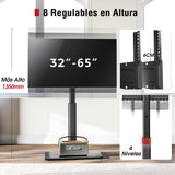 AOKCOS Floor TV Stand with 60-Degree Swivel, TV Floor Stand for 32-65 inch TVs up to 88lbs with Tilt, 8 Level Height Adjustable Tall TV Mount Stand with Shelf, Tempered Glass Base, MAX VESA 400x400mm AOKCOS