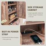 Aitjunz Farmhouse Vanity Desk with Touch Screen LED Mirror, 47" Big Make Up Table with 6 Drawers, Glass Top, Charging Station, Rustic Wood Dressing Table w/3 Color Available, Light Brown Aitjunz