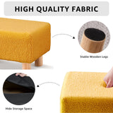 Wimarsbon Ottoman,Modern Footrest with Soft Padded Seat,Teddy Velvet Foot Stool with Wood Legs,Small Square Pouf for Living Room，Bedroom and Office (Brilliant Yellow) Wimarsbon