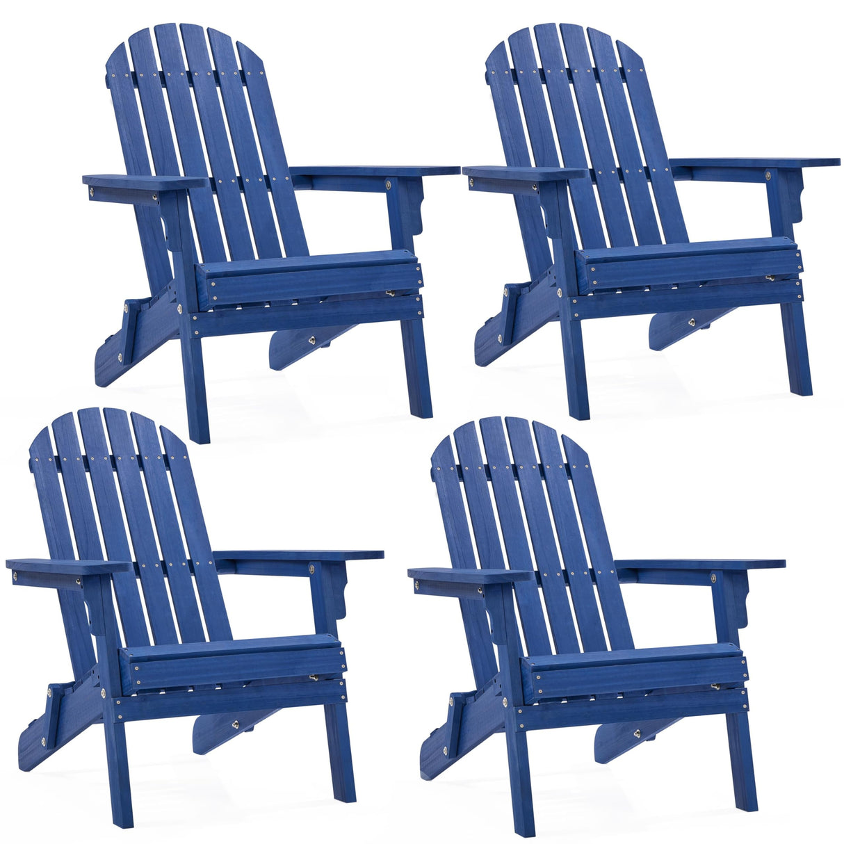 Yaheetech Folding Adirondack Chair Set of 4 Outdoor, 300LBS Solid Wood Garden Chair Weather Resistant, Fire Pit Lounge Chairs for Garden/Yard/Patio/Lawn, Blue Yaheetech