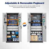 Yizosh Metal Garage Storage Cabinet with Locking Doors and 2 Drawers, Heavy Duty Steel Tool Cabinet with Pegboard, 71" - Lockable Cabinets for Garage, Warehouse, Basement (Black Gray) Yizosh