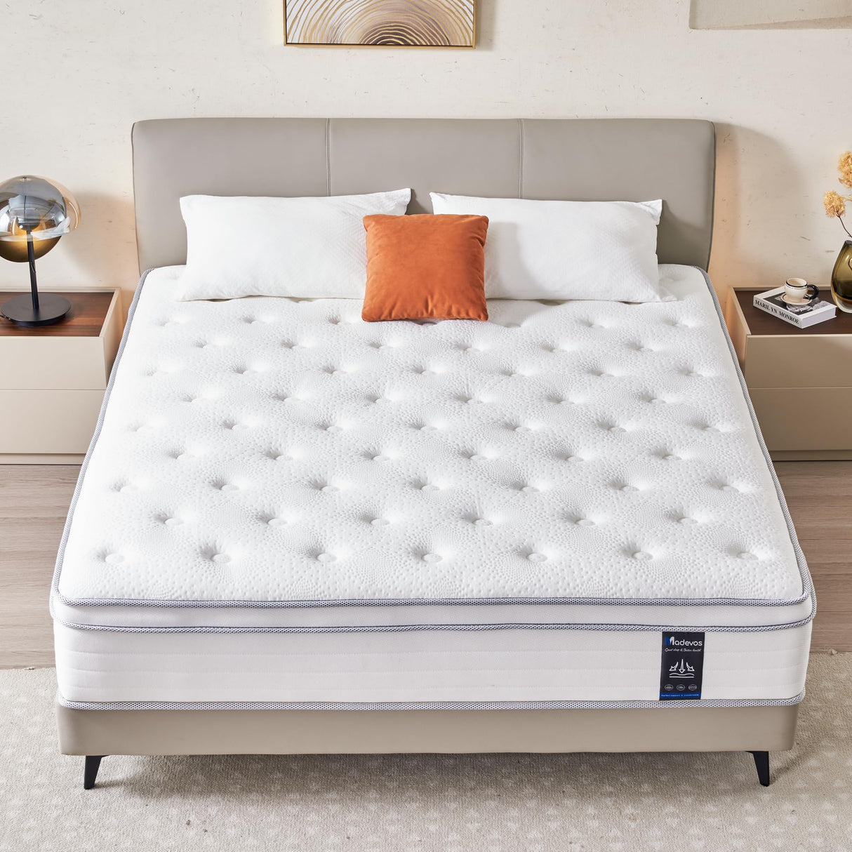 Madevos Queen Mattress, 14 Inch Hybrid Mattress in a Box, Memory Foam and Individual Pocket Springs, Fiberglass Free, Soft and Breathable, Medium Firm Feel Madevos