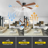 Ohniyou 52” Flush Mount Farmhouse Ceiling Fan with Lights, Remote & APP Control Low Profile Indoor Outdoor Ceiling Fans, Dimmable, Quiet DC Motor, Reversible, Black+Wood Ohniyou