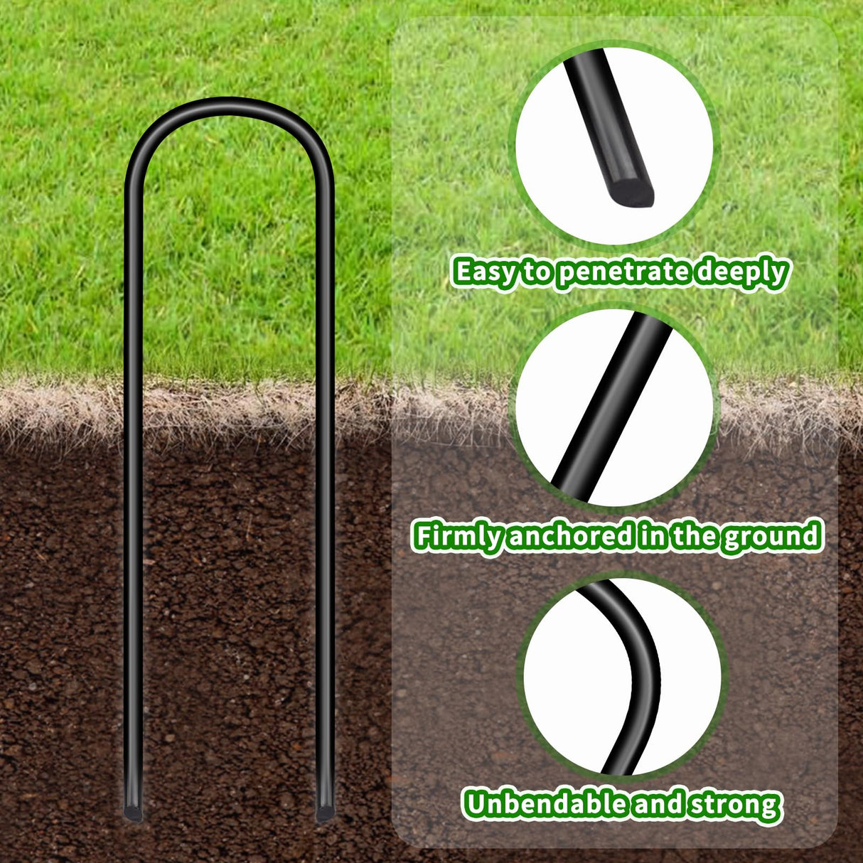 Trampoline Stakes U Shaped Anchors Heavy Duty Metal - Long Trampolines Ground Wind Stakes for Soccer Goals, Camping Tents, Garden Decoration (black-8pcs) UNIPRIMEBBQ