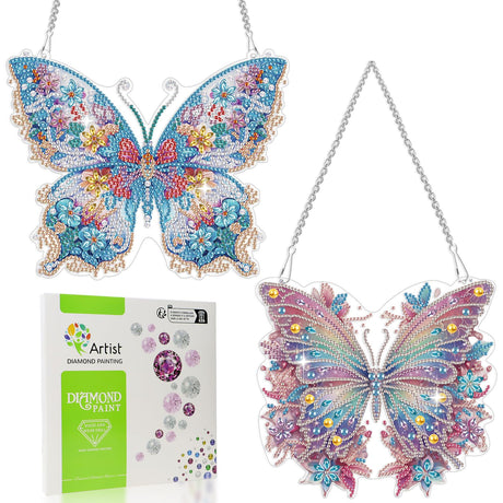 Scettar 2 Pcs Dimond Art Paintings Butterfly, Diamond Art Kits for Adults, DIY Crystal Gem Craft Painting Kit, Special Shape Diamond Art Suncatcher Hanging Ornament for Home and Garden Decor Scettar