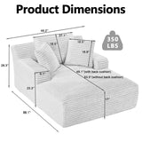 50" Boneless Couch, Oversized Chaise Lounge Sofa, Corduroy Chaise Lounge Chair Indoor with Comfy Pillows for Living Room Bedroom, Foam Filling, No Assembly (Dark Grey) Nahenduo