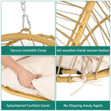 YITAHOME Hanging Egg Chair Without Stand, Rattan Wicker Swing Egg Chair with Resistant Cushion, 300lbs Capacity, Foldable Hanging Basket Chair for Porch, Garden, Bedroom, Balcony - Beige YITAHOME