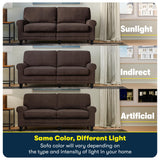 Serta Copenhagen 61" Rolled Arm Sofa, Easy Care Polyester, Soft Pillow Back, Pocket Coil Seat Cushions, Removable Covers, Loveseat or Couch for Small Spaces, Living Rooms or Bedrooms, Dark Brown Serta