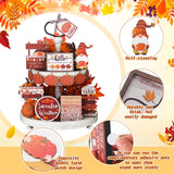 Amyhill 13 Pcs Fall Thanksgiving Tiered Tray Decor Set Pumpkin Maple Gnome Wooden Signs Hello Fall Table Centerpieces Farmhouse Tabletop Decorations for Home Autumn Harvest Shelf Table Amyhill