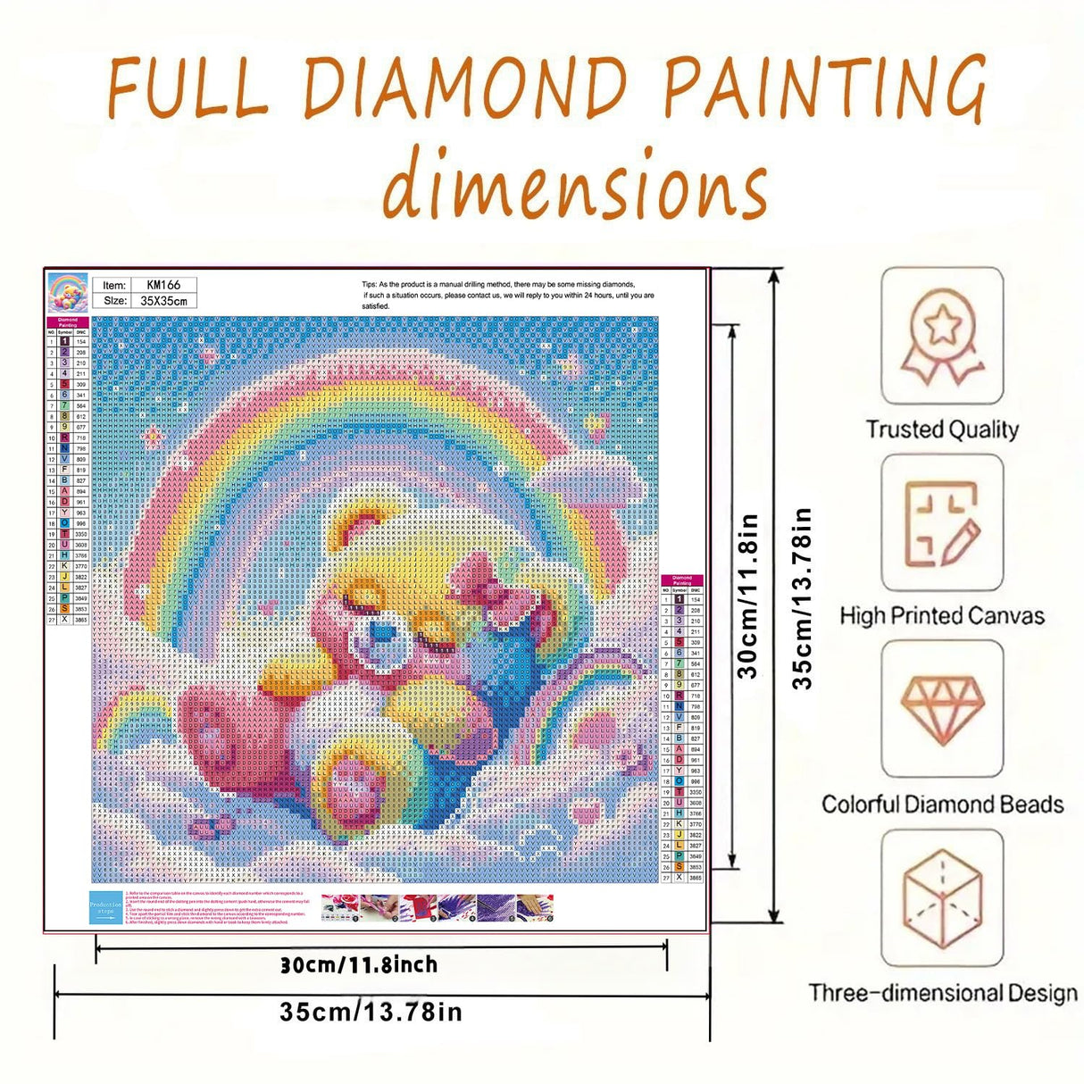 5D Diamond Painting Kits for Adults, Rainbow Bear Diamond Art Kits for Adults Beginner, DIY Full Drill Diamond Dot Gem Painting for Home Wall Decor 13.78x13.78inch BYGFHLYW