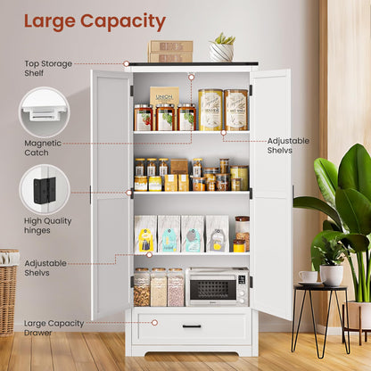 PATIOPIA Farmhouse Kitchen Pantry Cabinet,71" Large Wooden Storage Cabinet with Adjustable Shelves & 2 Barn Doors & Drawer, Versatile Storage for Kitchen,Bathroom,Living Room,White - WoodArtSupply