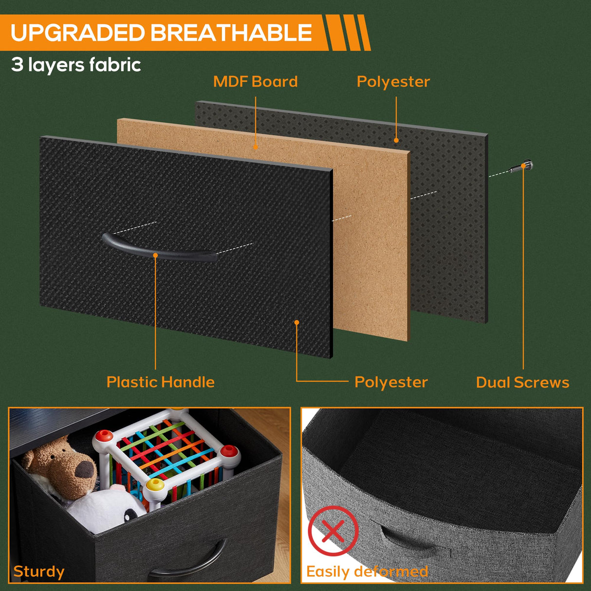 DUMOS Dresser for Bedroom 4 Storage, Tall Fabric Closet Chests Organizer Tower Furniture with Wooden Top Metal Frame for Clothes, Kids, Living Room, Hallway, Entryway, 4-Drawer, Black DUMOS