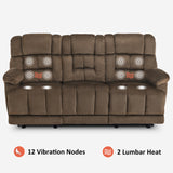 MCombo Zero Gravity Power Recliner Sofa with Drop Down Table, Heat and Vibration Massage, 3 Seater Dual Reclining Couch with USB Ports, Cup Holders for Living Room, Fabric RS6236 (Dark Brown) MCombo