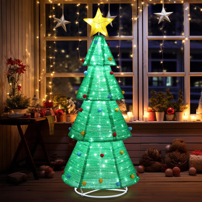 Outvita 6ft Christmas Tree Decorations, Lighted Christmas Tree Foldable Outdoor Holiday Decorations with 200 LED Lights and Metal Stakes for Yard Garden Lawn