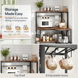 HOOBRO Bakers Rack with Power Outlet, 4-Tier Corner Microwave Stand with Storage, Coffee Bar with 8 S-Shaped Hooks, Kitchen Shelf Rack, 2 Installation Methods, Rustic Brown and Black BF20UHB01 HOOBRO
