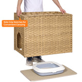 Cat Litter Box Enclosure with Litter Trapping Mat; Handwoven Plastic Rattan Cat House; No Installation Hidden Cat Washroom; Pet Crate for Balcony,Bedroom,Living Room Honiakaka