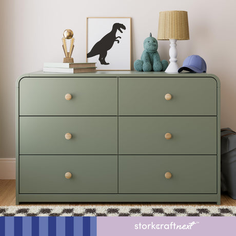 Storkcraft Santos 6 Drawer Bedroom Dresser (Olive & Natural) – GREENGUARD Gold Certified Dresser for Kids Bedroom with Interlocking Drawer System Storkcraft