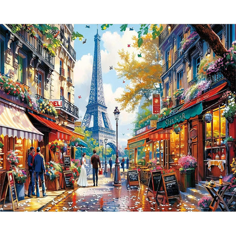 Paris Paint by Numbers Kit for Adults - The Eiffel Tower Adults' Paint-by-Number Kits for Beginner Acrylic On Canvas DIY Streetscape Oil Painting Kit for Gift Home Wall Decor 16x20 Inch Ammklfh
