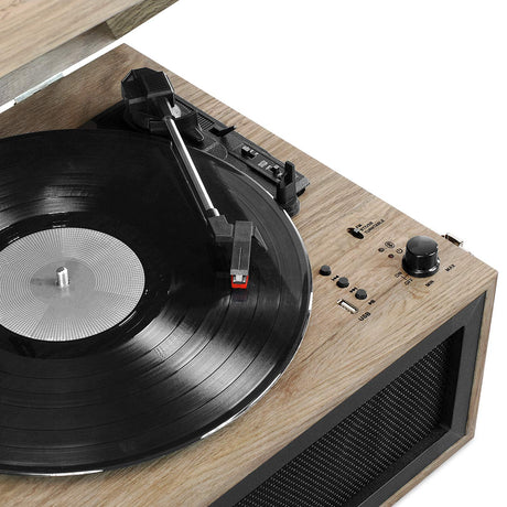 Victrola VTA-75-ESP Liberty 5-in-1 Turntable Music Entertainment Center with Bluetooth Wireless FM Radio USB Recorder Wood (Farmhouse Oatmeal) Victrola