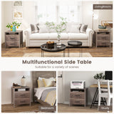 Giantex Farmhouse Nightstand Set of 2, Rustic Wood Bedside Table with 2 Storage Drawers & Open Shelf, Sofa Side Table, Versatile Night Stand for Bedroom, Grey Giantex