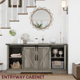 HOMCOM TV Stand Cabinet for TVs up to 65 Inch, Entertainment Center with Charging Station, 59" Farmhouse Media TV Console Table with Sliding Barn Doors, Adjustable Shelves, Gray HOMCOM