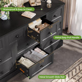 Hasuit Black Bedroom Dresser with 10 Drawers, 55.2" Long Drawer Dresser with Charging Station, Farmhouse Dresser Chest of Drawers, Large Wooden Storage Tower Organizer Dresser for Bedroom Living Room Hasuit