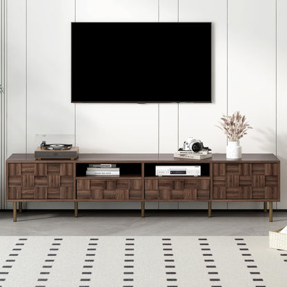 Merax 80" TV Stand for TVs Up to 85", Modern Entertainment Center with 2 Drawers, 2 Doors, and Open Space, Media Console with Unique Mosaic Front Design for Living Room