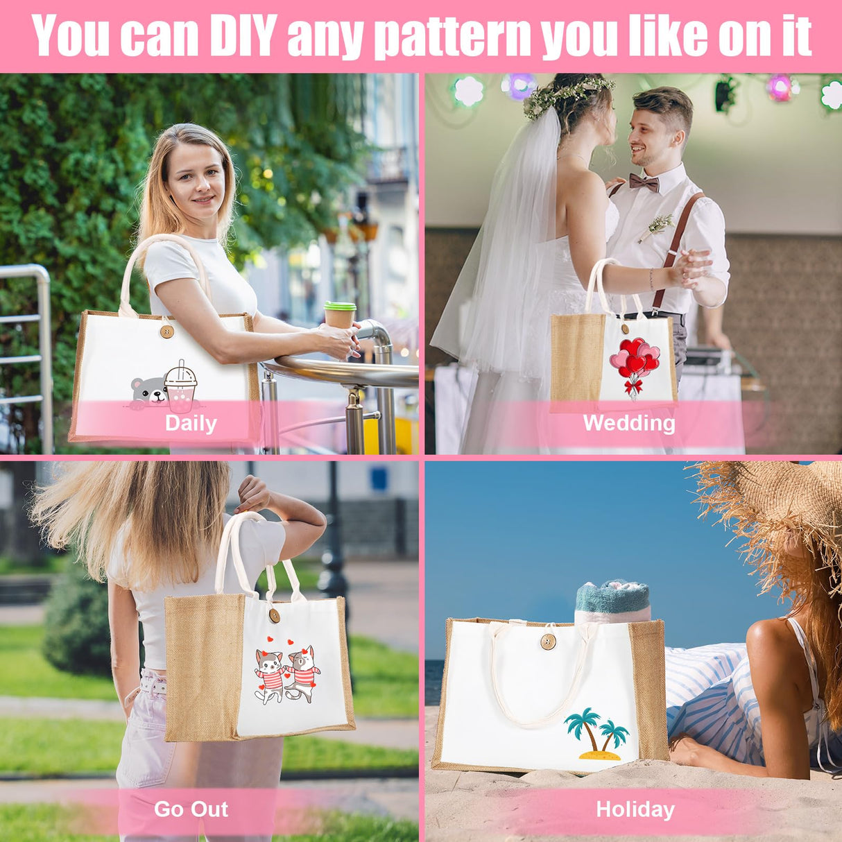 Sweetude 18 Pcs Sublimation Jute Tote Bag Burlap Beach Bag with Handles Reusable Blank DIY Canvas Gift Bag for Bridesmaid(Yellow) Sweetude