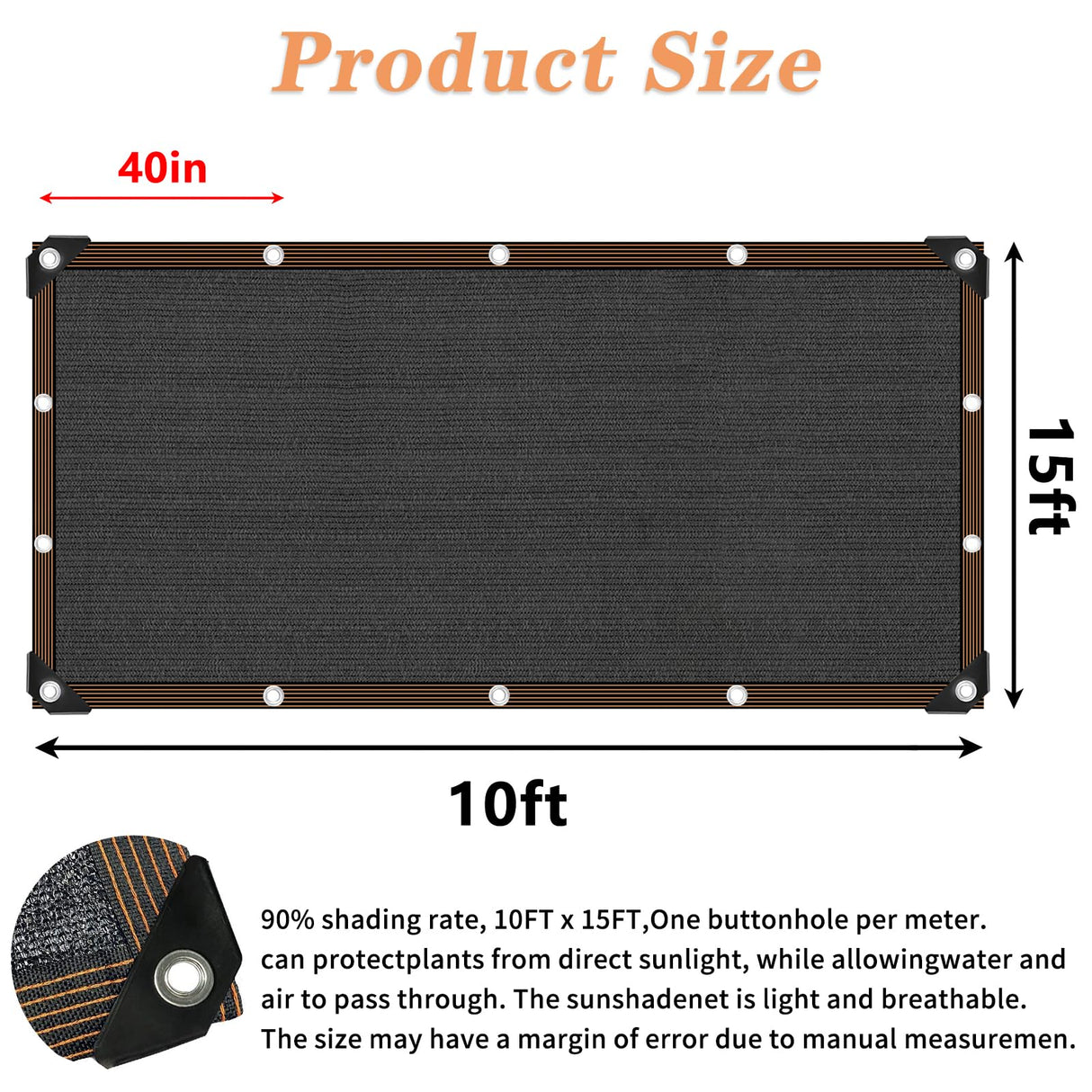 QLOFEI Shade Cloth for Garden, 90% Sunblock Neting Cover Shade Cloth with Grommets, Sun Protection Screens for Patio Kennel Chicken Coop Pergola Greenhouse Plants Cover Mesh Tarp, 10x15 FT QLOFEI