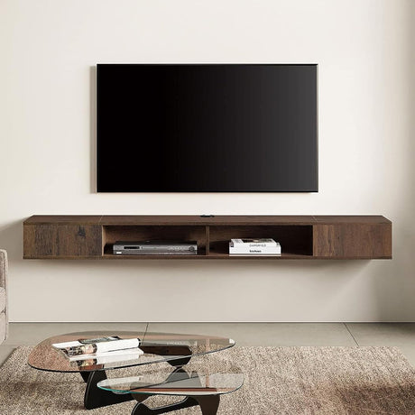 WAMPAT TV Stand with LED Lights for 65/70/75 inch TVs, Wall Mounted Shelf Under TV Cabinet, Entertainment Center Media Console with Storage for Living Room and Bedroom, Brown WAMPAT