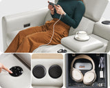 AMERLIFE Power Recliner Sofa, 129 Inch Oversized Reclining Sofa with Console & Speaker, 5 Seats L Shaped Sectional Couch for Living Room, Light Grey Leather AMERLIFE