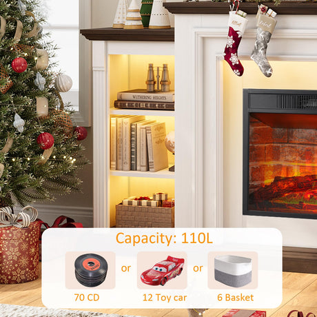 72" LED Electric Fireplace with Mantel, Fireplace TV Stand for 80 Inch TV, Entertainment Center with 23'' Red Brick Fireplace, Delicate Three-Dimensional Molding with Remote Control for Living Room BOSHIRO