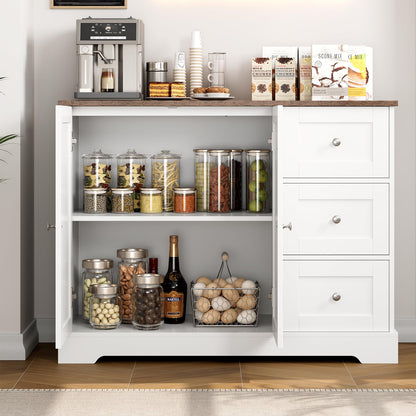 BOTLOG Farmhouse Buffet Cabinet with Storage, 41.3" Kitchen Cabinet with 3 Drawers and Shelves, Storage Cabinet or Kitchen, Home bar - WoodArtSupply