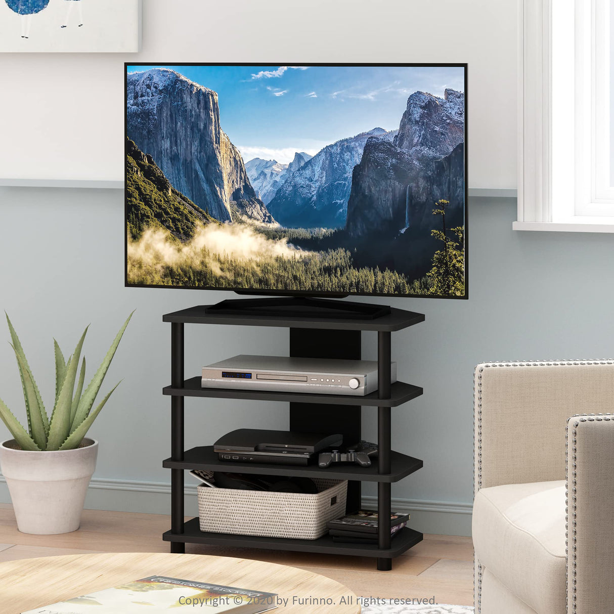 Furinno Turn-N-Tube Easy Assembly 4-Tier Petite Entertainment Center / TV Stand / TV Unit / TV Desk, Blackwood Furinno